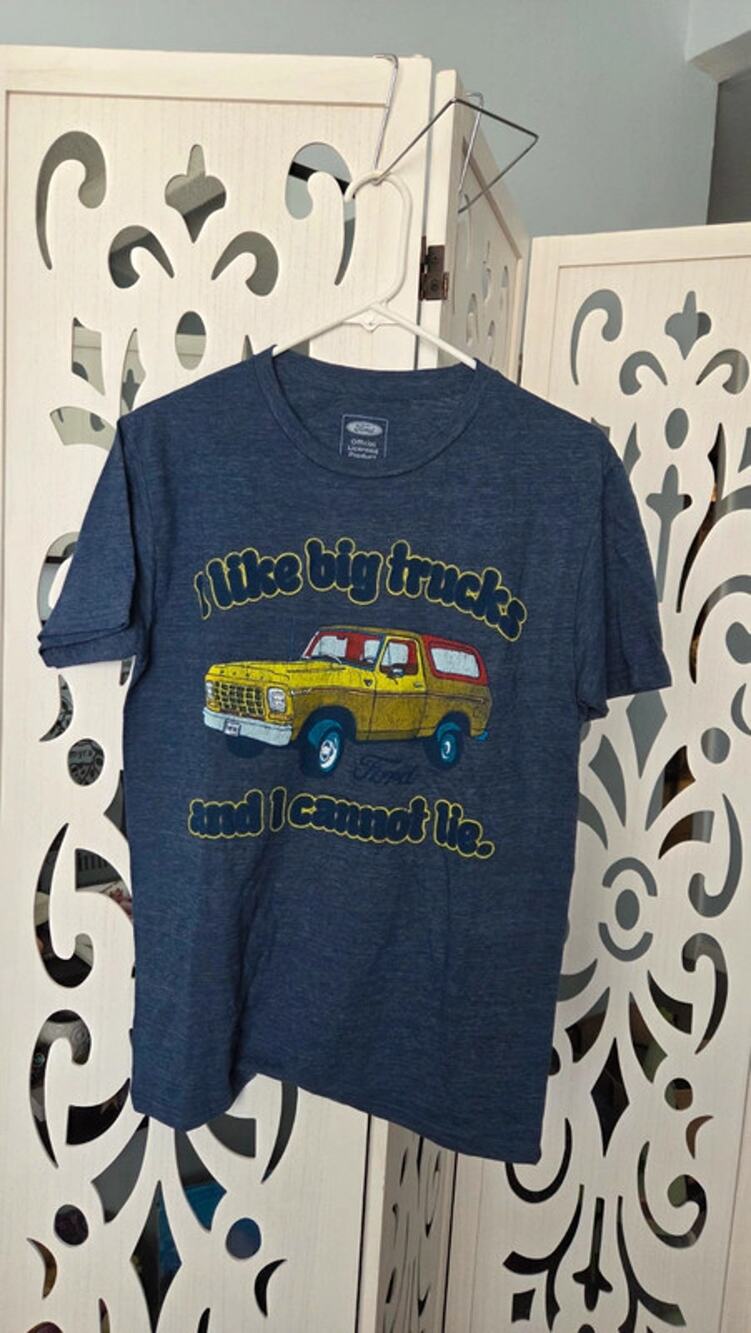 Ford Truck Graphic T Shirt I Like Big Trucks Adult Small Blue Vintage Style NWOT